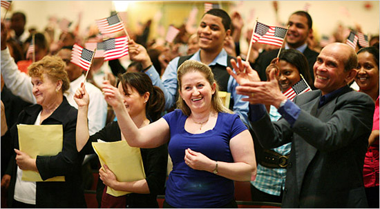 (06/17/10) Manhattan, NY - (RGL) - City Critic Ariel Kaminer goes through the naturalized citizenship ceremony at Baruch College with 125 candidates for US citizenship. ( Richard Perry / The New York Times ) NYTCREDIT: Richard Perry/The New York Times