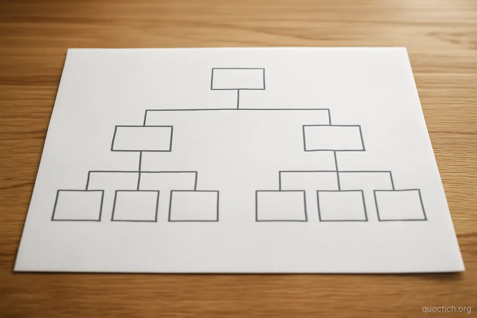 a simple hand-drawn family tree diagram on a sheet of paper, only lines and empty boxes, top-down view